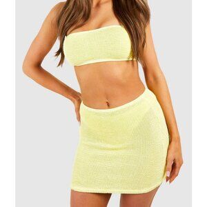 BOOHOO CRINKLE PASTEL YELLOW HIGHWAIST SKIRT SWIMSUIT COVER SIZE SMALL NWT